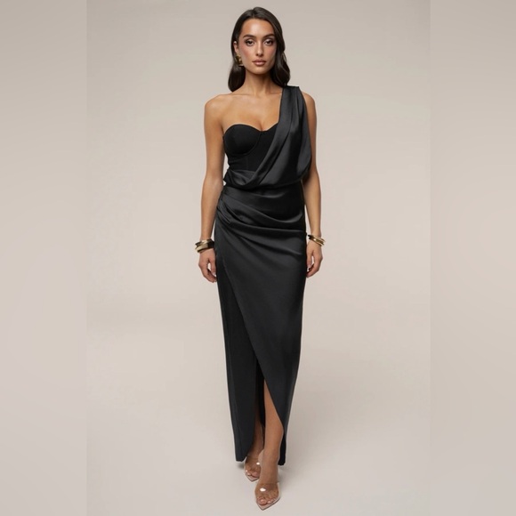 JLUXLABEL Dresses & Skirts - BLACK DRAPED RADIANCE MAXI DRESS Size S